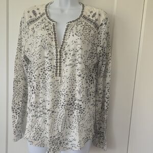 Lucky Brand Black and White Embellished Long Sleeve Blouse